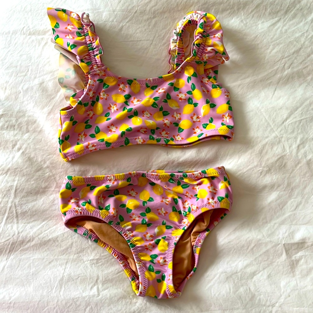JCREW crewcuts pink lemon bikini bathing suit, size 4-5 little girls EUC
